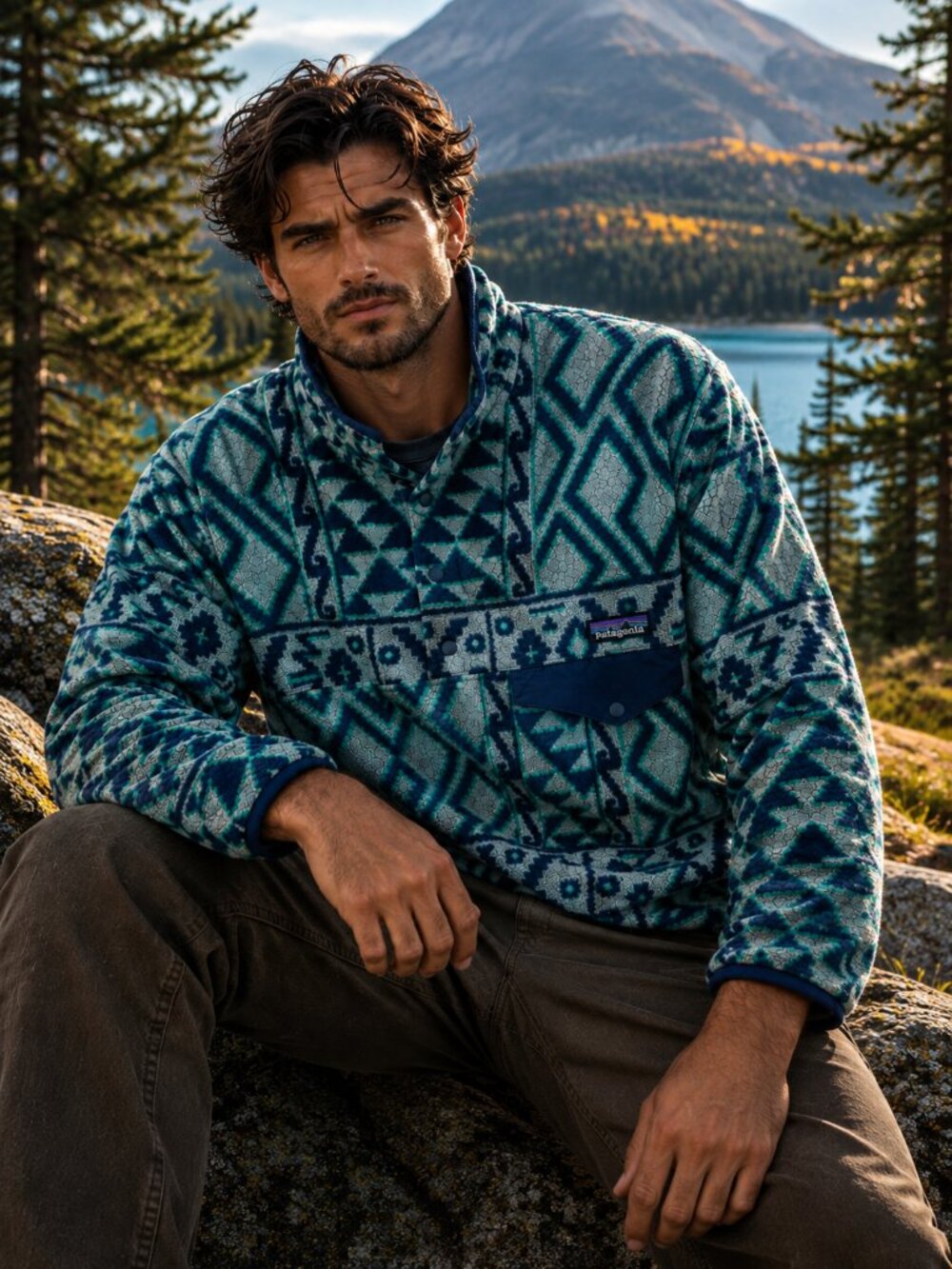 Patagonia Synchilla Snap-T Fleece Pullover Men's S Blue Green Aztec Geometric